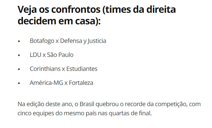 Cinco brasileiros nas quartas de finais da sul-americana